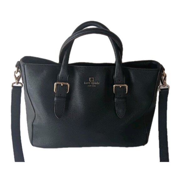 KATE SPADE Black Leather COVE Street GOLDIE Tote Handbag Crossbody Strap - Picture 2 of 16